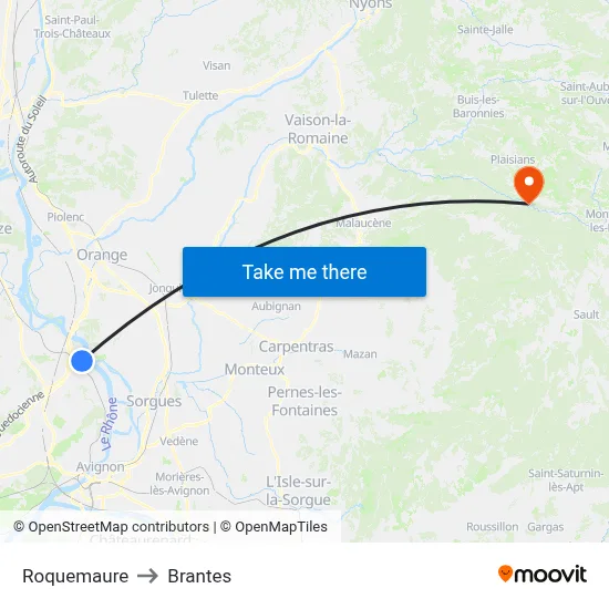 Roquemaure to Brantes map