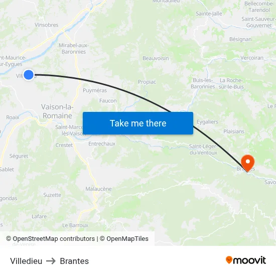Villedieu to Brantes map