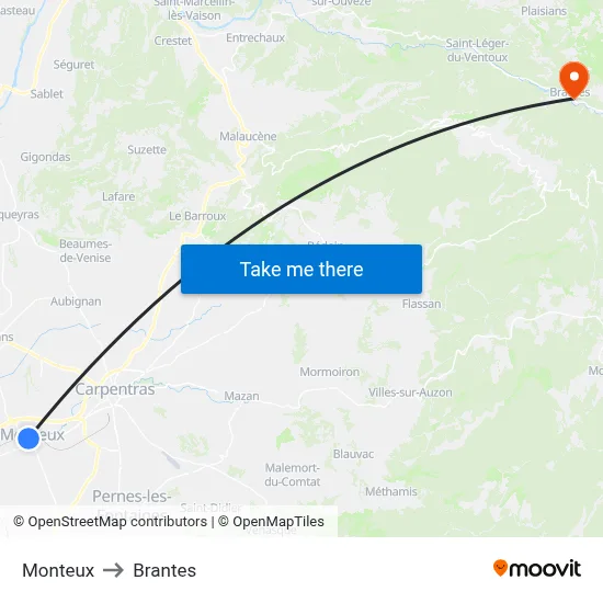 Monteux to Brantes map