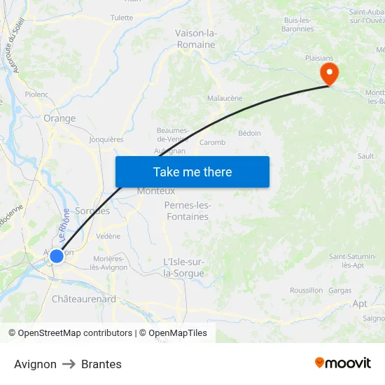 Avignon to Brantes map