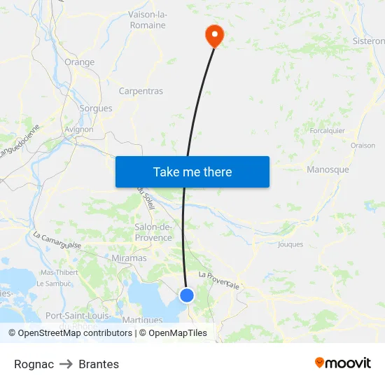 Rognac to Brantes map
