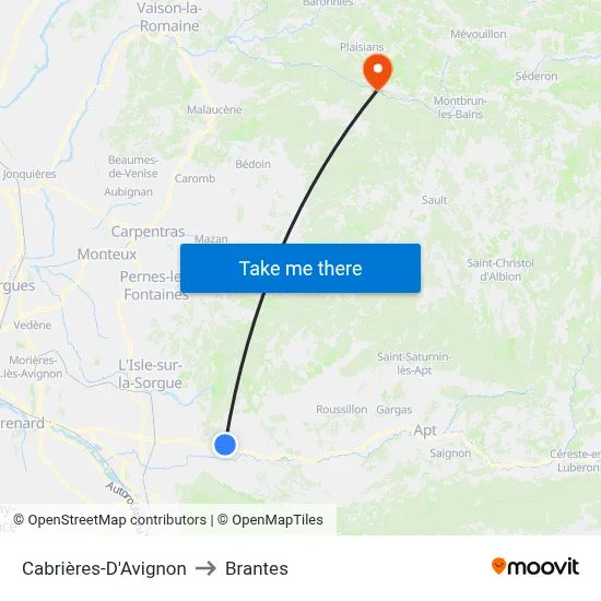 Cabrières-D'Avignon to Brantes map