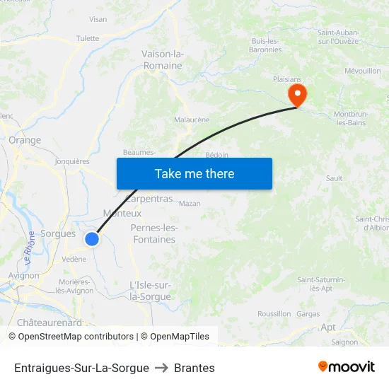 Entraigues-Sur-La-Sorgue to Brantes map