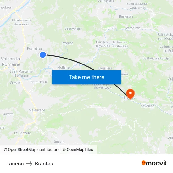 Faucon to Brantes map