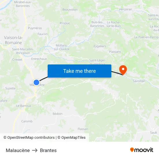 Malaucène to Brantes map