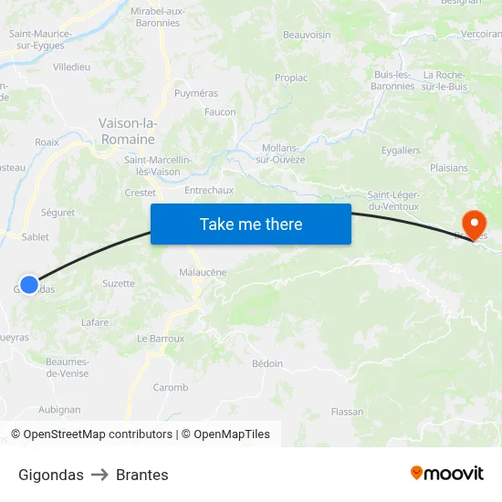 Gigondas to Brantes map