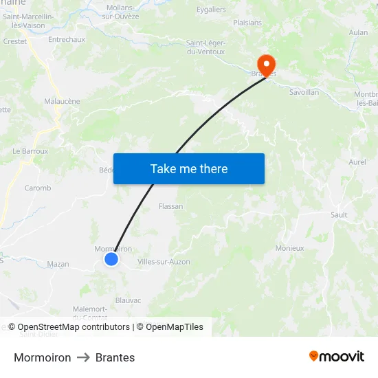 Mormoiron to Brantes map
