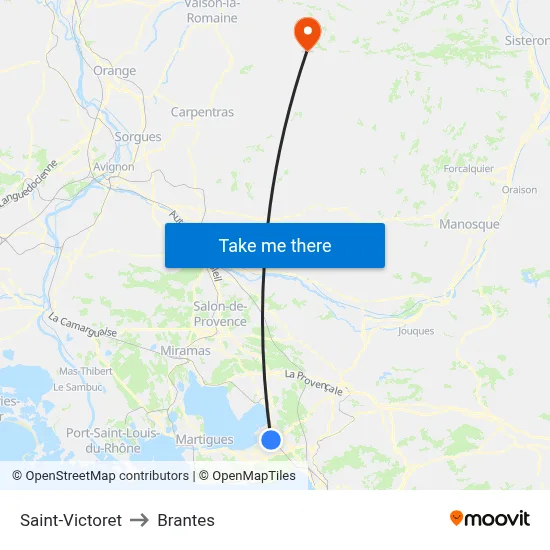 Saint-Victoret to Brantes map