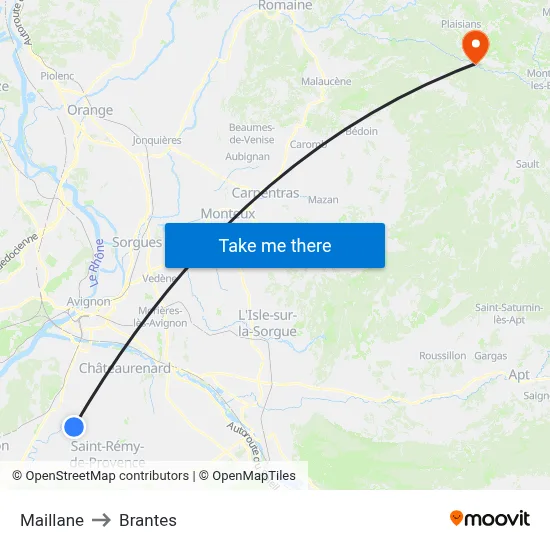 Maillane to Brantes map
