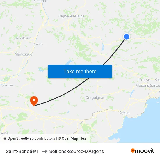 Saint-Benoã®T to Seillons-Source-D'Argens map