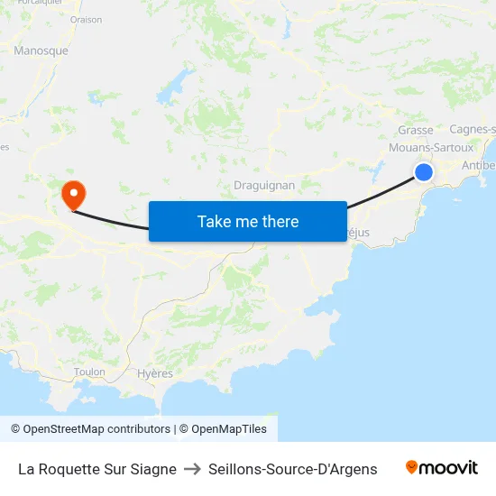 La Roquette Sur Siagne to Seillons-Source-D'Argens map