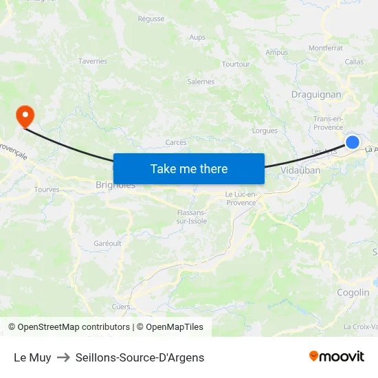 Le Muy to Seillons-Source-D'Argens map