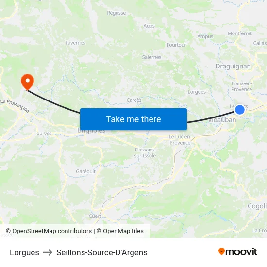 Lorgues to Seillons-Source-D'Argens map