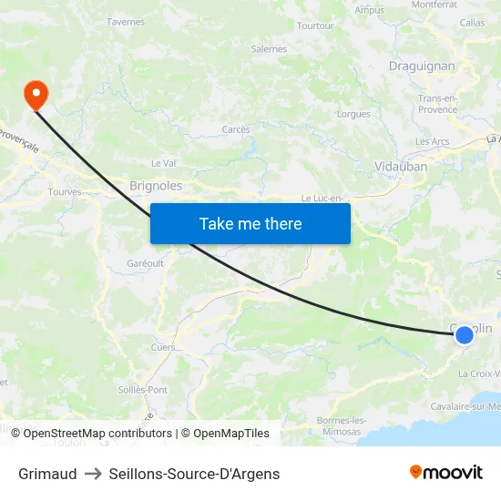 Grimaud to Seillons-Source-D'Argens map