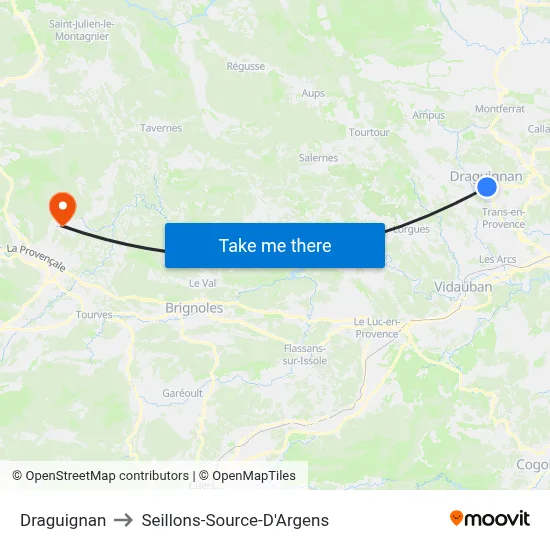 Draguignan to Seillons-Source-D'Argens map