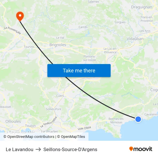 Le Lavandou to Seillons-Source-D'Argens map