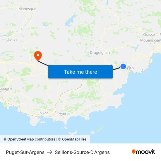 Puget-Sur-Argens to Seillons-Source-D'Argens map