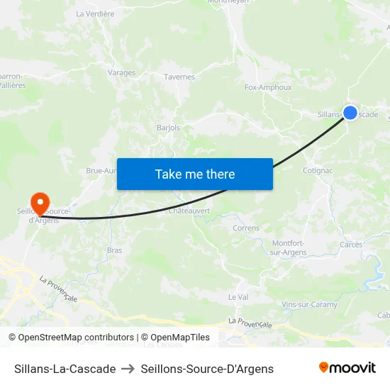 Sillans-La-Cascade to Seillons-Source-D'Argens map