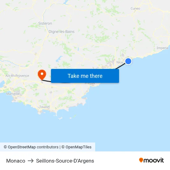 Monaco to Seillons-Source-D'Argens map