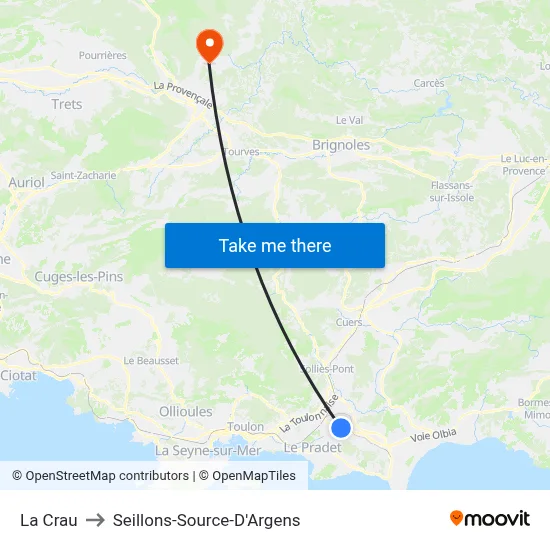 La Crau to Seillons-Source-D'Argens map