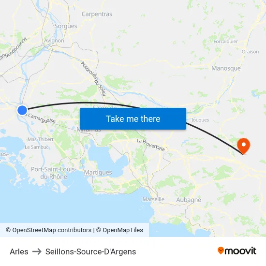 Arles to Seillons-Source-D'Argens map