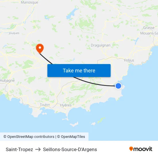 Saint-Tropez to Seillons-Source-D'Argens map