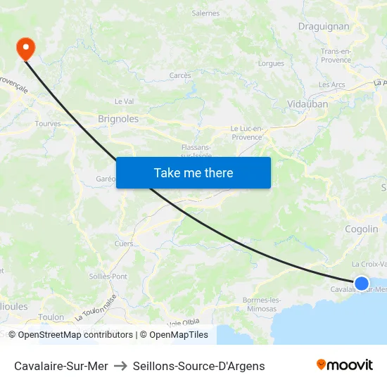 Cavalaire-Sur-Mer to Seillons-Source-D'Argens map