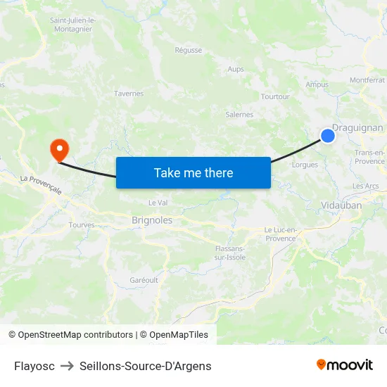 Flayosc to Seillons-Source-D'Argens map