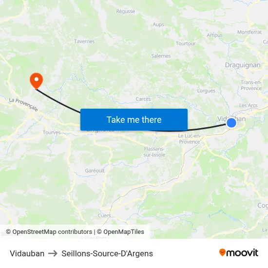 Vidauban to Seillons-Source-D'Argens map