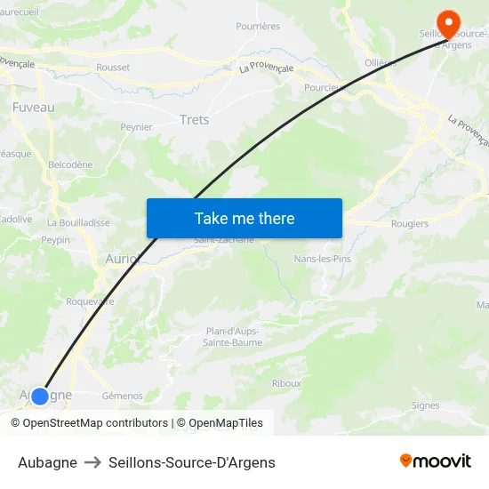 Aubagne to Seillons-Source-D'Argens map