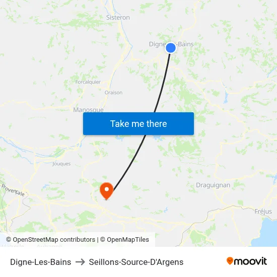 Digne-Les-Bains to Seillons-Source-D'Argens map