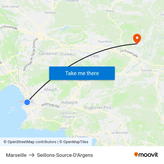 Marseille to Seillons-Source-D'Argens map
