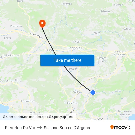 Pierrefeu-Du-Var to Seillons-Source-D'Argens map