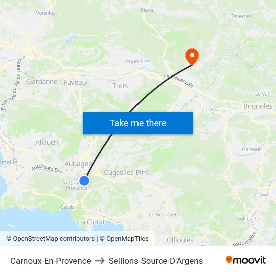 Carnoux-En-Provence to Seillons-Source-D'Argens map