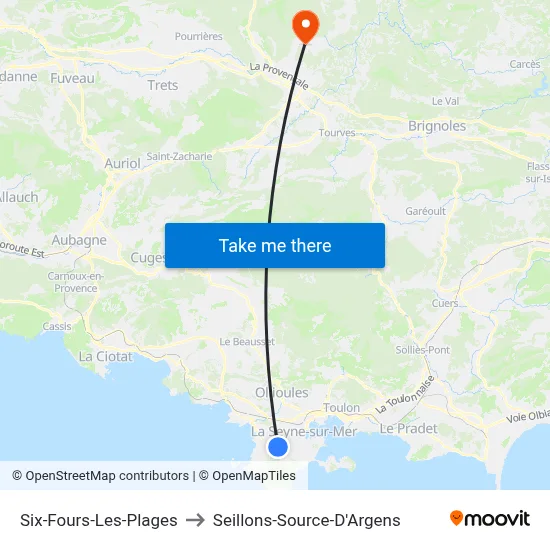 Six-Fours-Les-Plages to Seillons-Source-D'Argens map