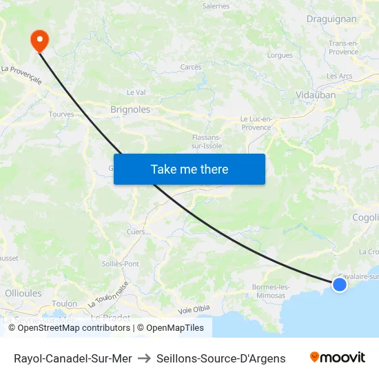 Rayol-Canadel-Sur-Mer to Seillons-Source-D'Argens map