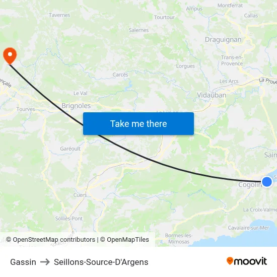 Gassin to Seillons-Source-D'Argens map