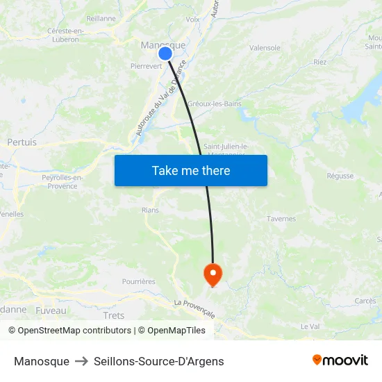 Manosque to Seillons-Source-D'Argens map