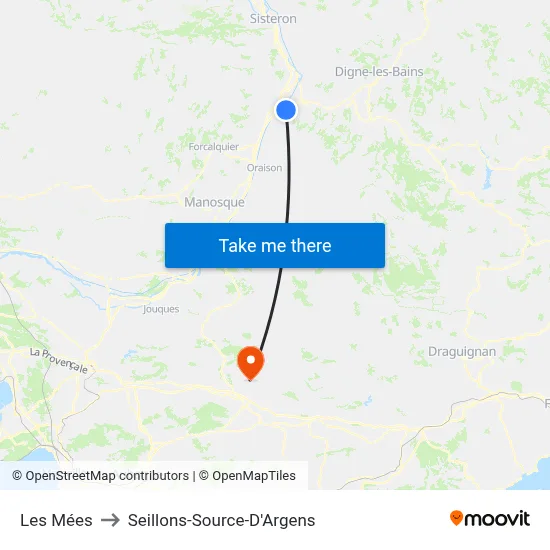 Les Mées to Seillons-Source-D'Argens map