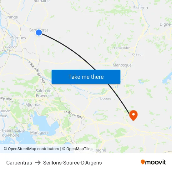 Carpentras to Seillons-Source-D'Argens map