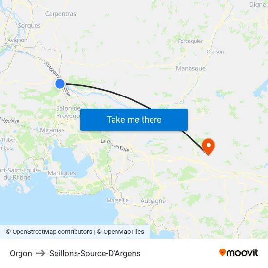 Orgon to Seillons-Source-D'Argens map