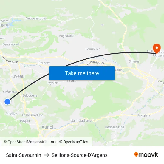 Saint-Savournin to Seillons-Source-D'Argens map