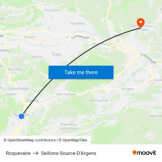 Roquevaire to Seillons-Source-D'Argens map