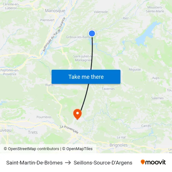 Saint-Martin-De-Brômes to Seillons-Source-D'Argens map