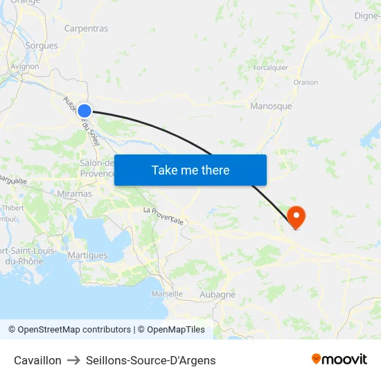 Cavaillon to Seillons-Source-D'Argens map