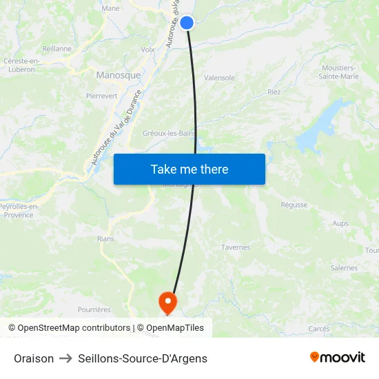Oraison to Seillons-Source-D'Argens map