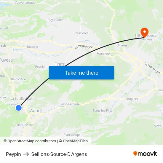 Peypin to Seillons-Source-D'Argens map