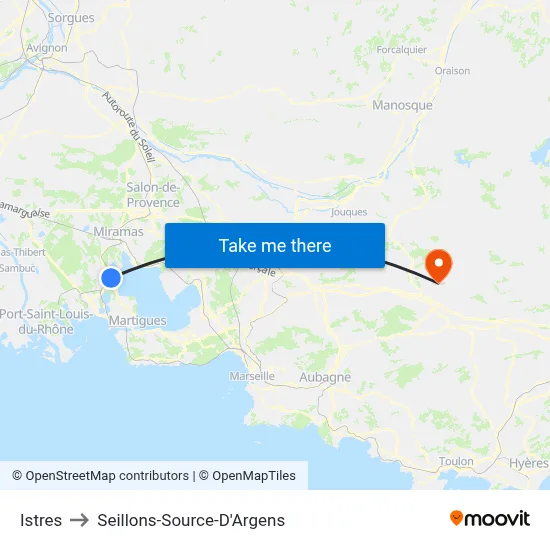 Istres to Seillons-Source-D'Argens map