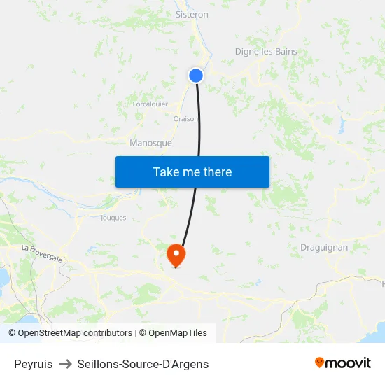 Peyruis to Seillons-Source-D'Argens map