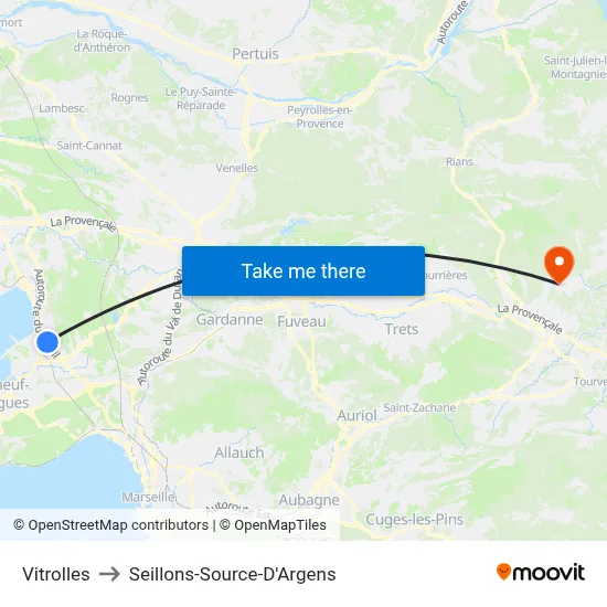 Vitrolles to Seillons-Source-D'Argens map